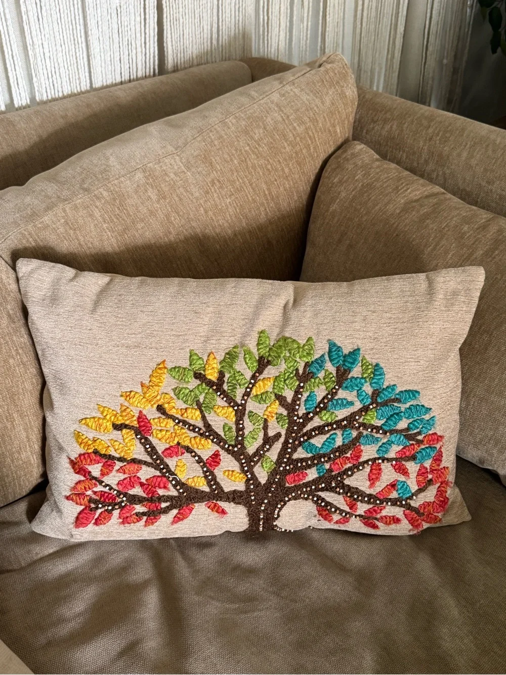 LNWOT Pier 1 multi-colored Tree pillow